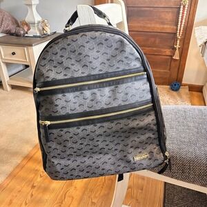 Skip Hop Saffiano Diaper Backpack Convertible Gold Zippers Geometric Print‎